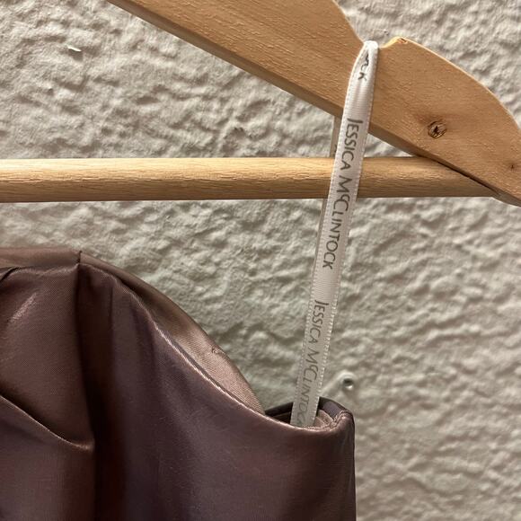 Jessica McClintock Gunne Sax Strapless Satin Bubble Hem Dress Y2K Brown Party XS - Picture 7 of 8